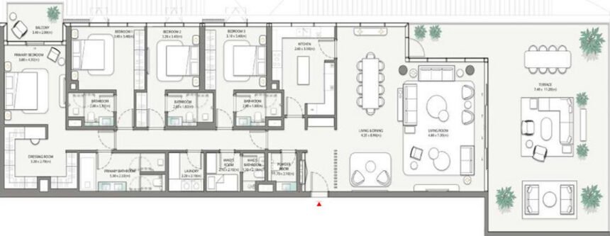 Планировки Palm Central Private Residences - 4 спальни Апартаменты