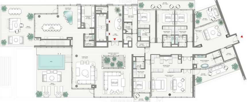 Планировки Palm Central Private Residences - 5 спален Пентхаусы